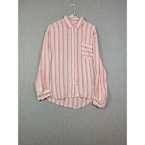 Sonoma Linen Blend Pink White Striped LS Button Up Shirt Women's Large
